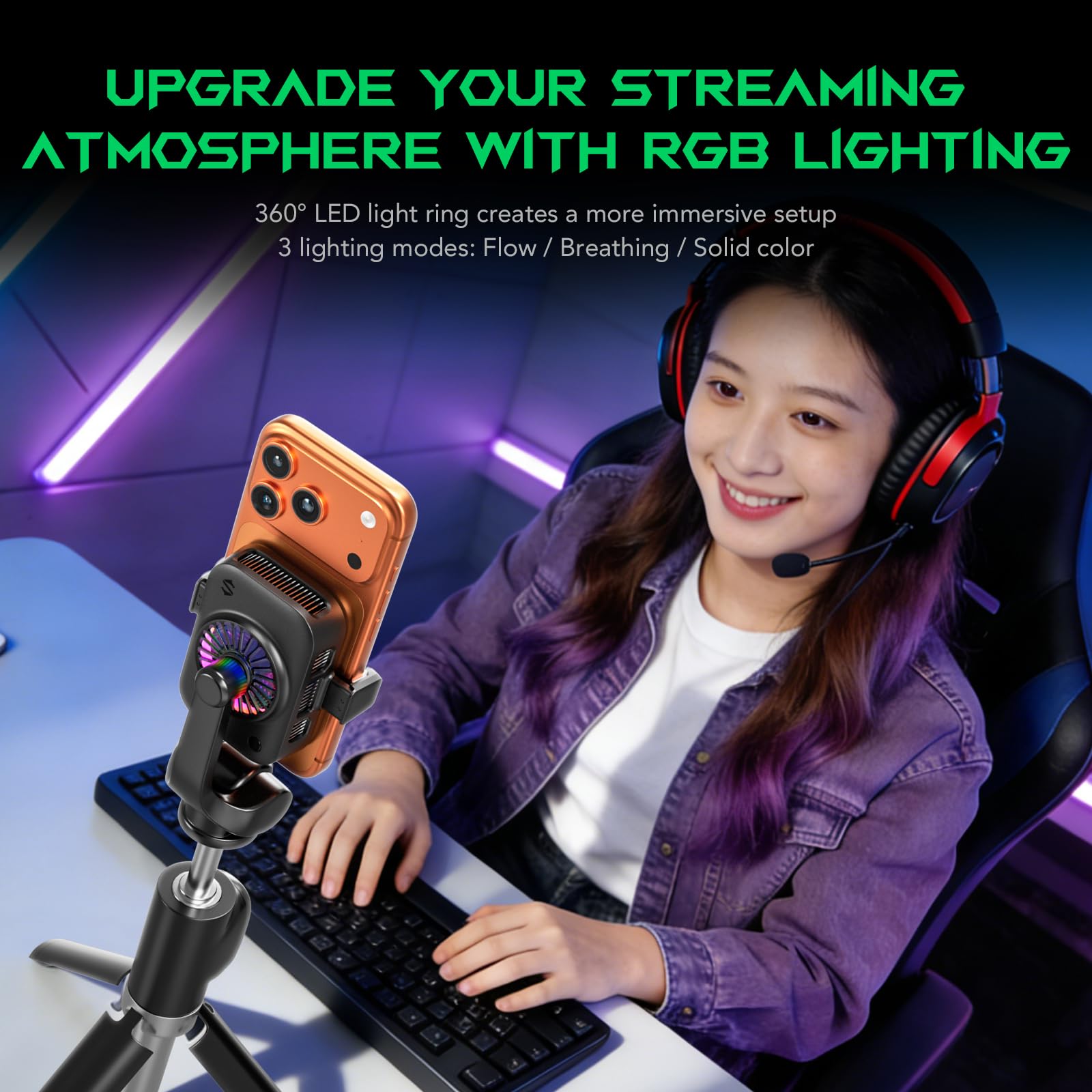 Black Shark Live Streaming Cooler - Dispositivo di raffreddamento portatile a clip per telefono con luci RGB per giochi, streaming, registrazione video e fotografia, design portatile a basso rumore