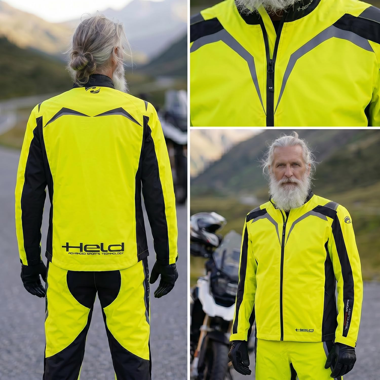 Held Rainblock 2 Top - Sport Motorrad Regenjacke Damen - Membrane 100% Wasserdicht, Atmungsaktiv - Reflex Einsätze - Außentaschen - Ärmelsaum weitenverstellbar - Schwarz Neongelb