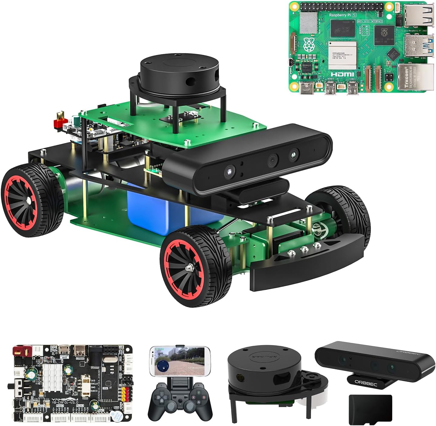 Yahboom ROS2 AI Robot Kit Powered Educational Robot AI Voice Control, Ackerman Structure SLAM & AI Vision Mapping Navigation for Mechanical Engineers with RPi 5 8GB
