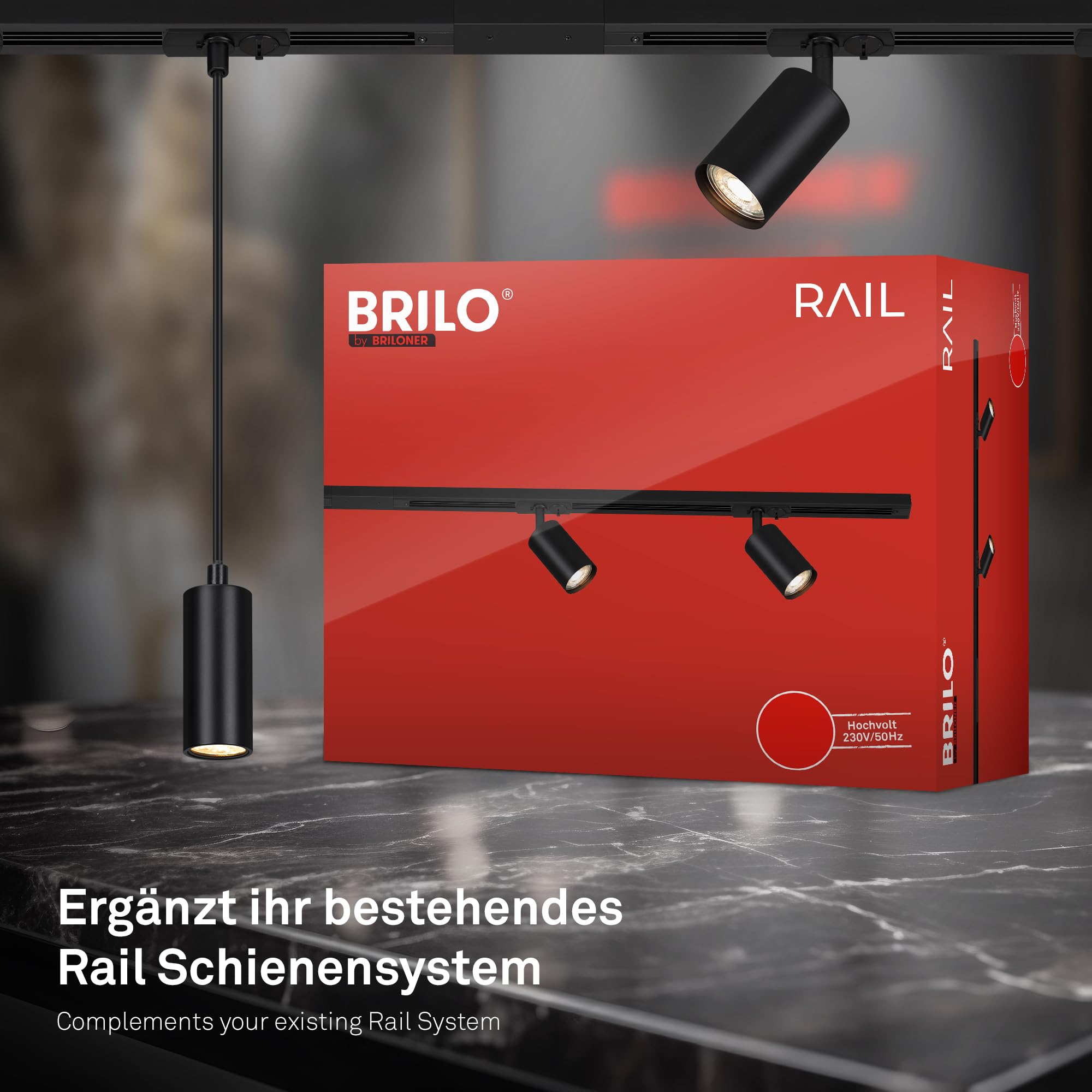 BRILONER - System szynowy Rail szyna zasilająca, akcesoria, element przedłużający, 0,75 m, czarny