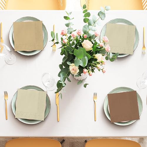 Miniatura 7 de Whaline Paquete de 150 Servilletas Marrones de 6.5 x 6.5 Pulgadas, Servilletas de Papel Desechables de 3 Colores con Tema Marrón de Otoño,