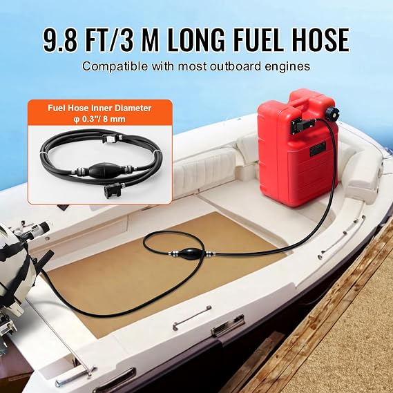 VEVOR Marine Tank, 6.34-Gallon/24-L Portable Tank with 9.8ft Hose, Gauge for Outboard Engine, Yacht, Fishing, Deck Boat, Red