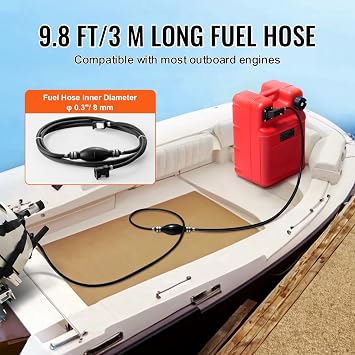 VEVOR Marine Tank, 6.34-Gallon/24-L Portable Tank with 9.8ft Hose, Gauge for Outboard Engine, Yacht, Fishing, Deck Boat, Red