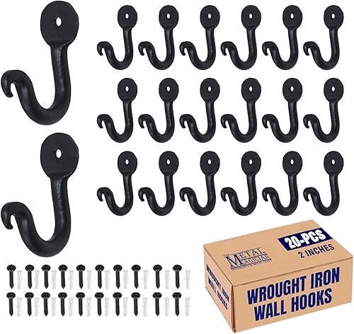 Paquete de 20 ganchos grandes para bata de herrero de hierro de 2 pulgadas, toalla, bolsos, sombrero, colgar perfecto para baño, cocina, sala de