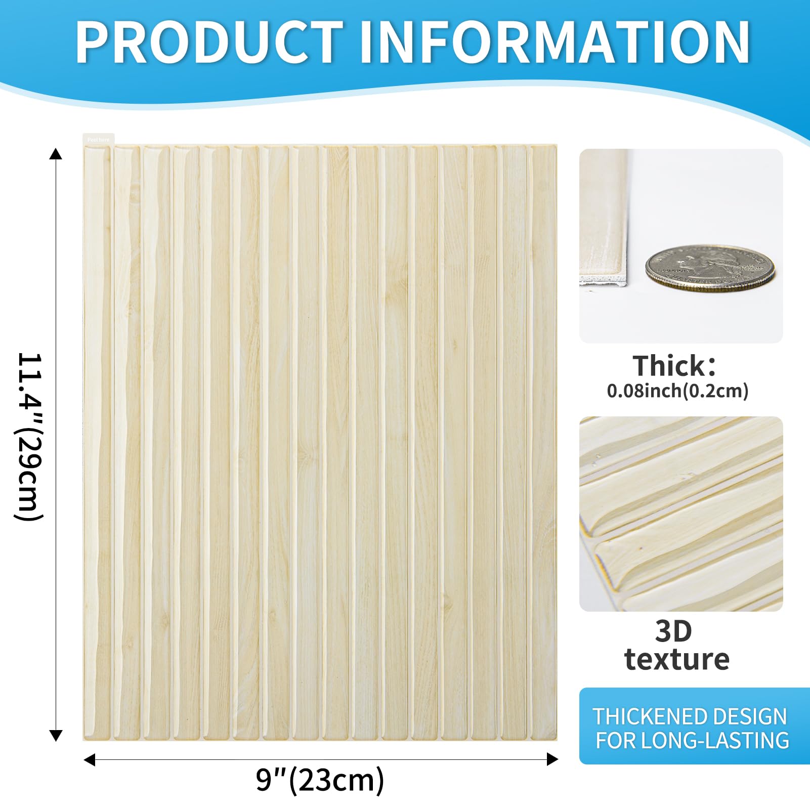 Art3d Lot de 10 Carreaux Muraux Autocollants,3D Aspect Lamelles en PVC | pour Salle de Bain,Cuisine,Salon,29 x 23 cm,Grain du Bois