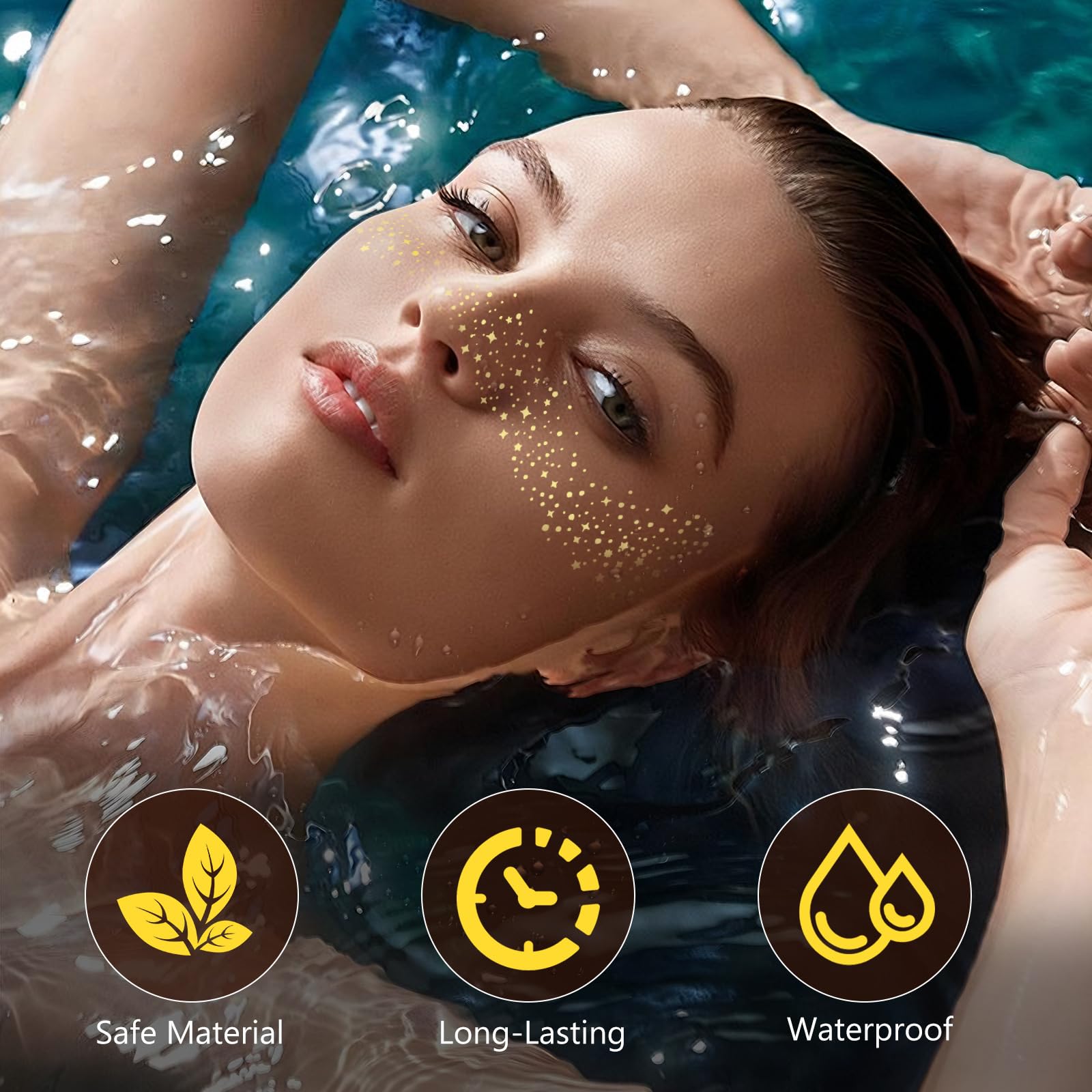 Gold Speckled Glitter Freckles Tattoo - Waterproof And Easy To Apply Makeup Patches for Music Festivals Parties, And Beach Fun - Image 4