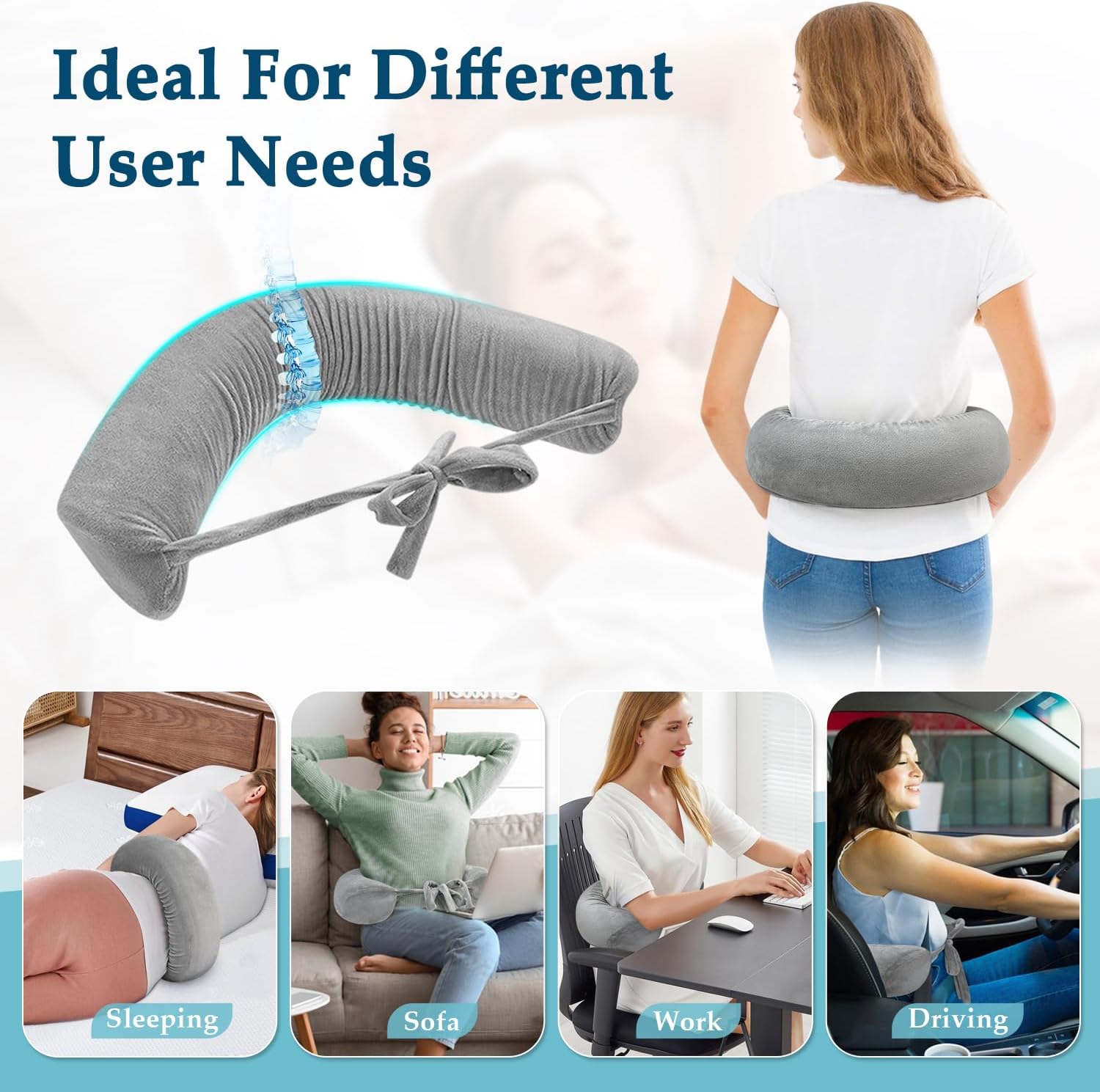 Lower Back Support While Sleeping Lumbar Support Pillow for Bed Scoliosis Sciatica Pain Relief Pillow for Recliner Office Chair Lower Lumbar Roll Adjustable Night Sleep Cushion to Back Rest