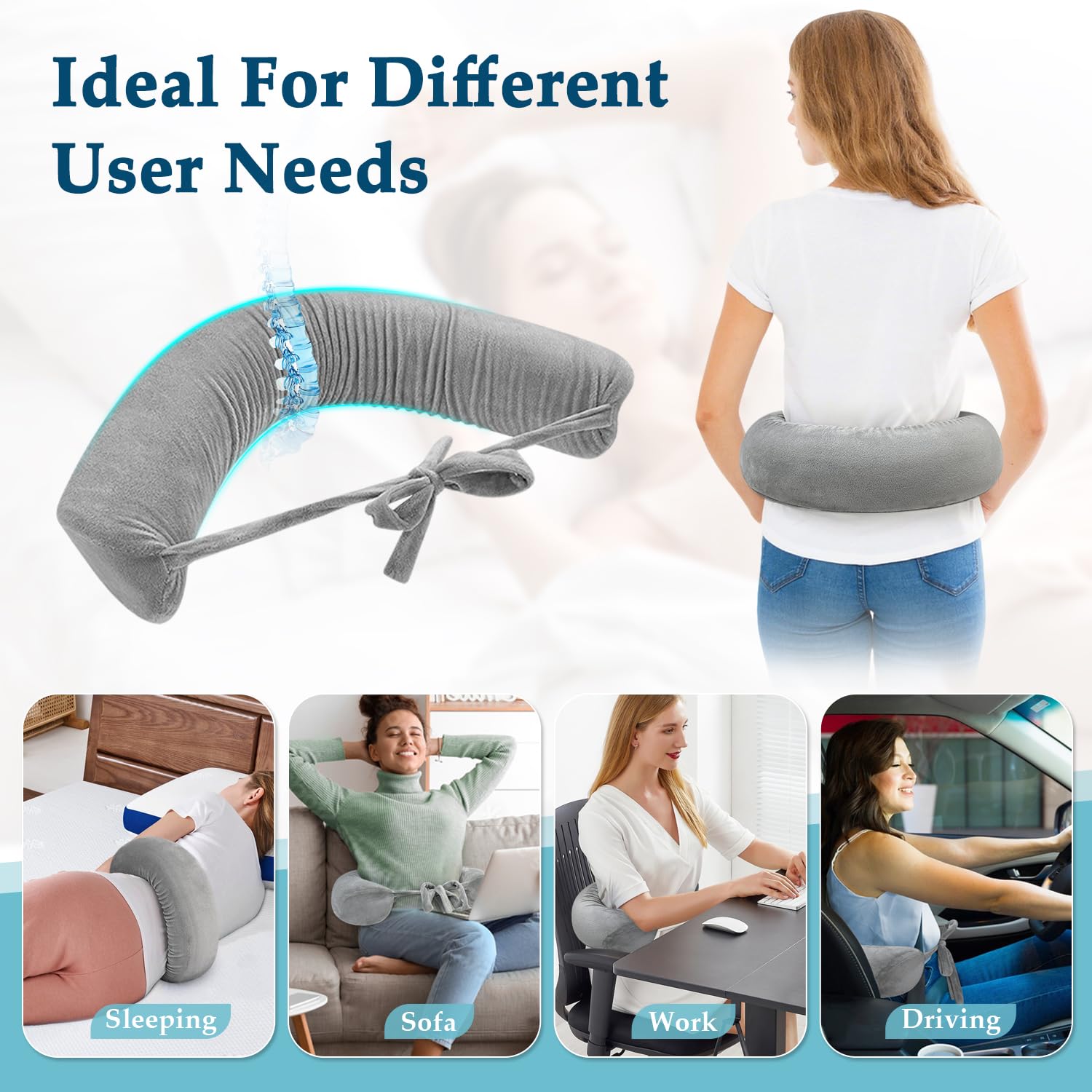 NEPPT Almohada lumbar para cama, almohada de apoyo para el dolor de espalda baja, almohada para dormir escoliosis, almohada de cintura para dormir de lado, almohada de recuperación de cirugía de