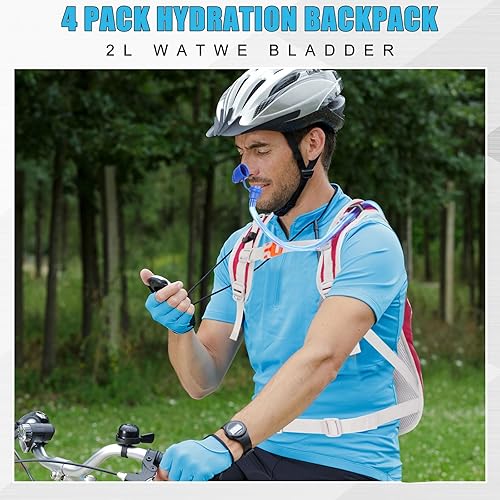 Miniatura 7 de Chunful Paquete de 4 mochilas de hidratación con bolsa de agua de 2 litros, mochila de agua de hidratación deportiva con bolsa de agua para hombres