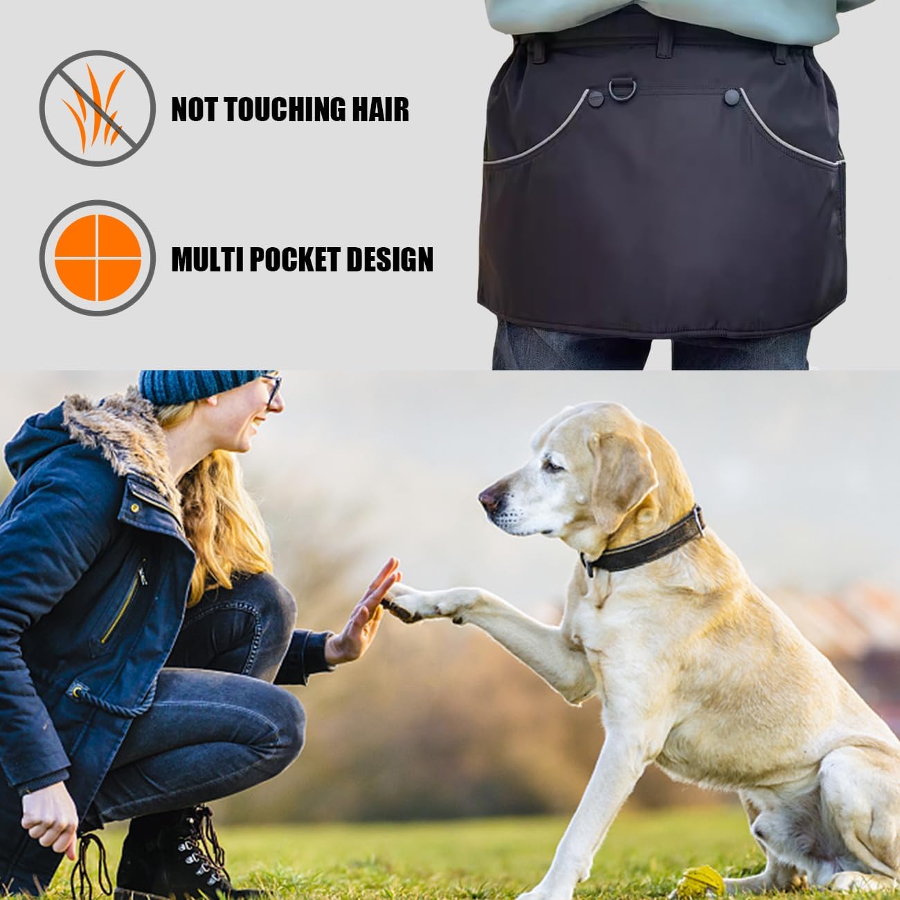 Dog Trainer Apron with Multi Pockets and Waist Strap Adjustable Dog Training Pant Waterproof Dog Training Shorts Dog Handler Clothing for Outdoor Training Activities Black M