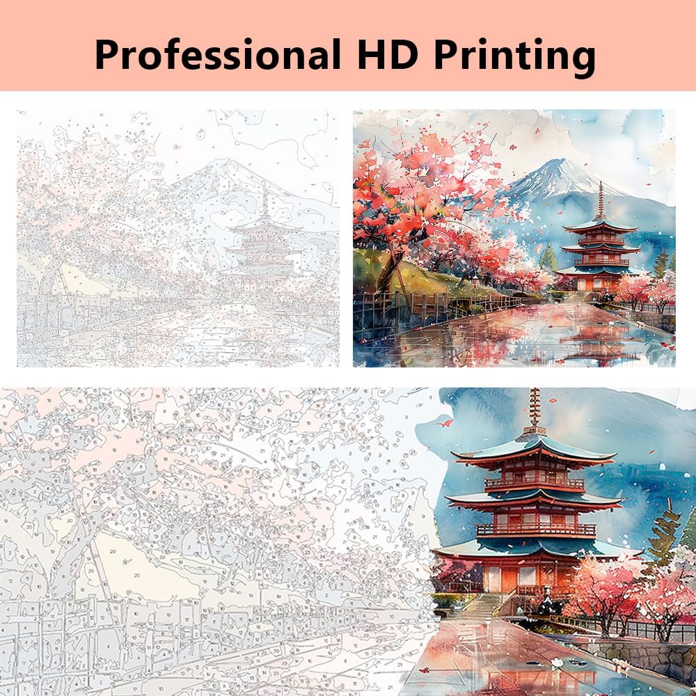 TFIAVSIN Japan Landscape Paint Number Kits DIY Painting for Adults, Traditional Elements, 16x20 Inch