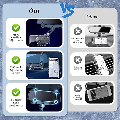 Miniatura 4 de Soporte de teléfono para espejo retrovisor para automóvil, soporte giratorio y retráctil de 360 para espejos retrovisores de automóviles, soportes