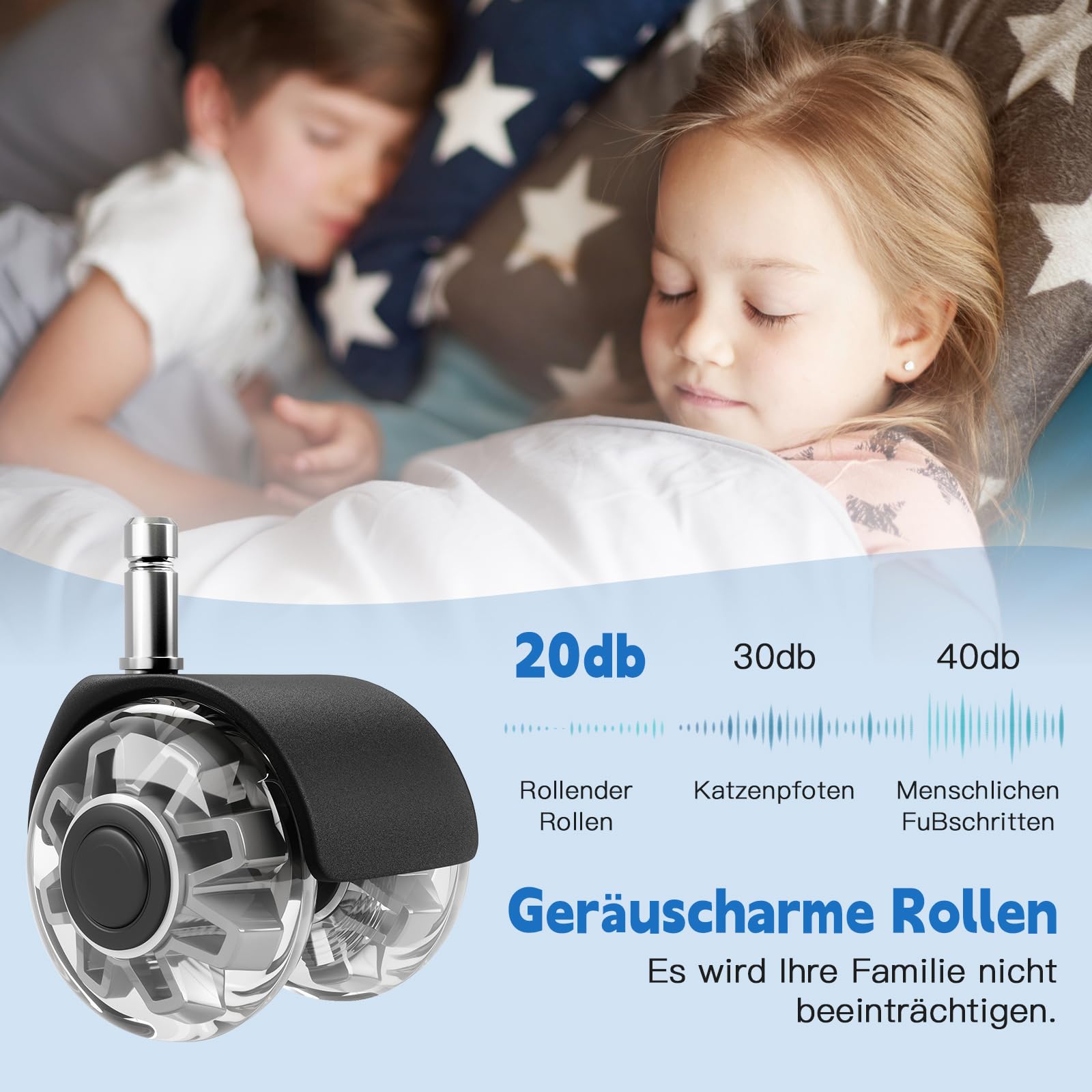 Vervangende bureaustoelwielen (1000 kg), 10 x 22 mm wielen voor bureaustoelen, lichtlopende en stille wielen voor harde vloeren, bureaustoelwielen voor gamingstoelen, geschikt voor elke vloer, geen