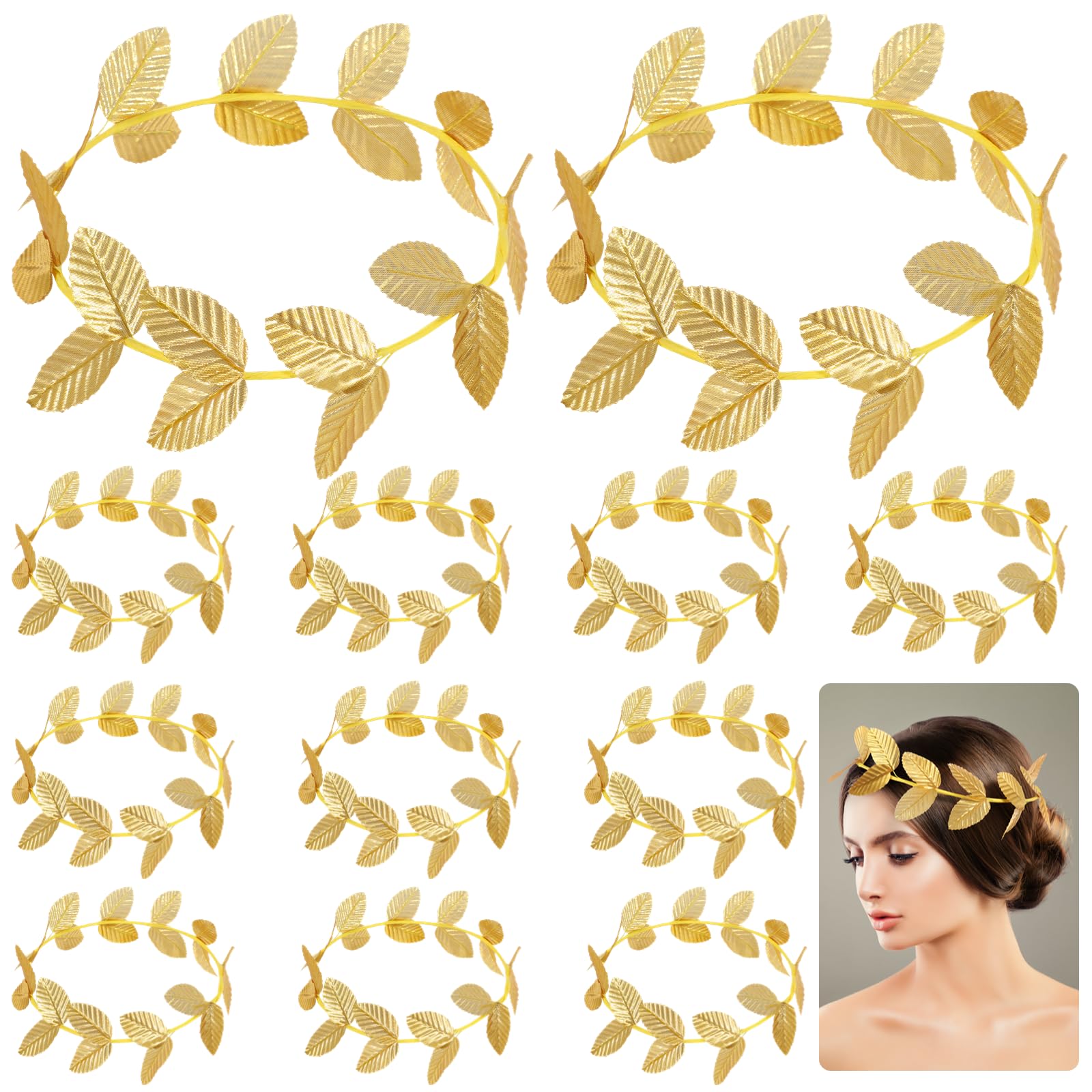 12 Pcs Laurel Crown Headpiece Gold Leaf,Roman Head Wreath Leaf Crown,Headband Laurel Crown,Greek Crown Gold Leaf for Men Women Headdress,Party,Wedding,Prom Festival,Hair Accessories
