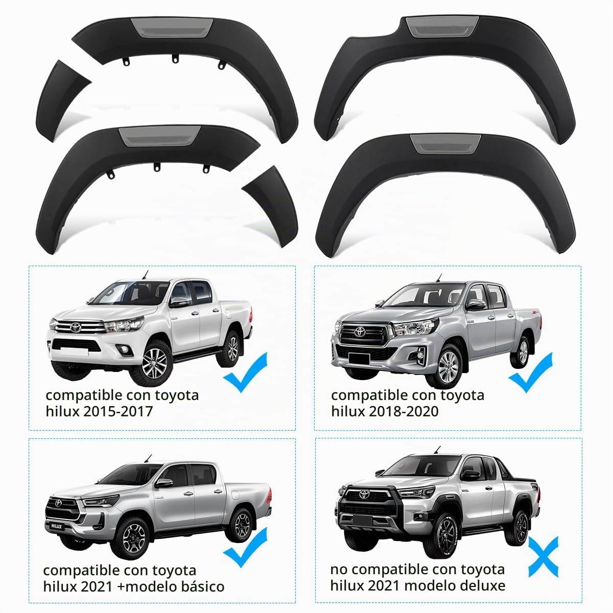 Extensor de Guardabarros 6 Pulgadas para Toyota Hilux 2015-2025, AN110, AN120, AN130, Invincible, Revo, Rocco, GR Sport 12 mm