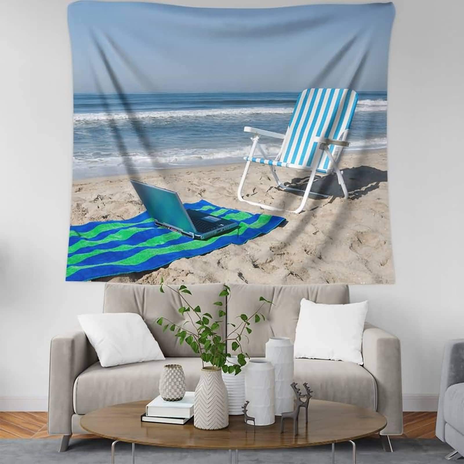 Tenture murale décoration plage océan 200x150cm en toile imprimée