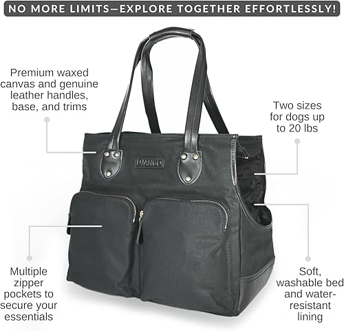 Miniatura 8 de DJANGO Bolsa de lona encerada y cuero para perros, bolsa de viaje para perros de alta calidad con correa de seguridad, forro WR y bolsillos grandes
