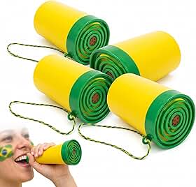 Kit 4 Mini Corneta Vuvuzela Torcida Brasil 6,5cm com Cordão Acessório Sonoro Compacto para Jogos Futebol, Festas e Eventos, Som Direcionado e Fácil Transporte Resistente e Durável