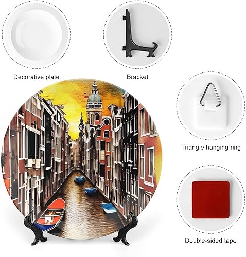 Miniatura 10 de Platos decorativos, acuarela italiana para jardín, placa de cena de cerámica con soporte de exhibición, decoración para colgar en la pared para sala