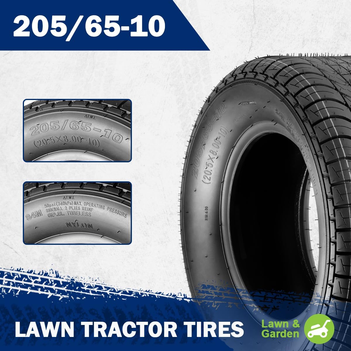 MaxAuto Trailer Tires 20.5x8-10 205/65-10 Golf Cart Tires 6PR/Ply Load Range C, Set of 2