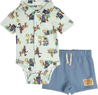 STAR WARS Baby Hawaiian Button-Down Bodysuit & French Terry Shorts Outfit Set Newborn to Infant Sizes (Newborn - 24 Months)