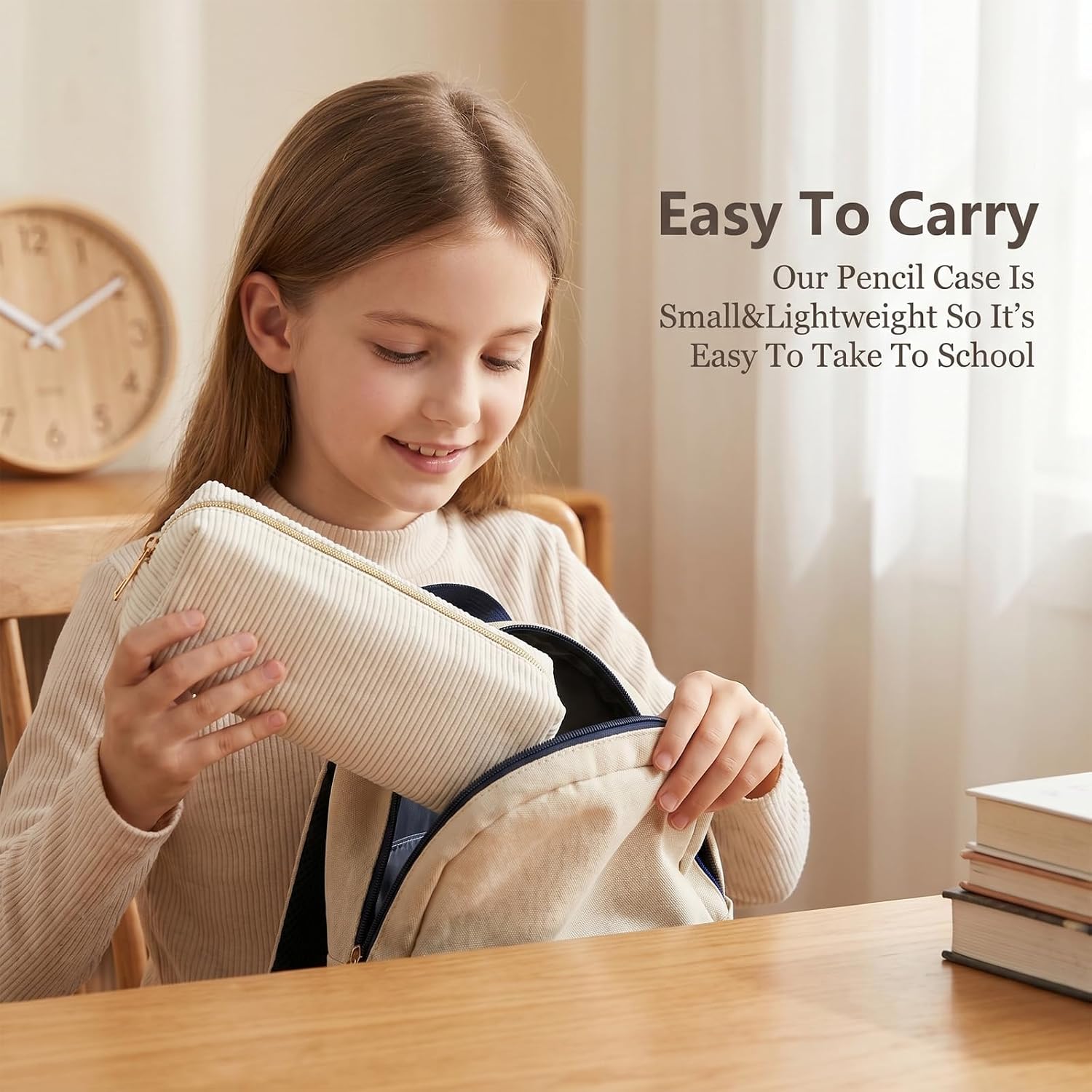 Corduroy Pen Case, Simple Pen Bag with Practical Zip Aesthetic Pencil Pouch Portable Stationery Pouch Makeup Bag for Women