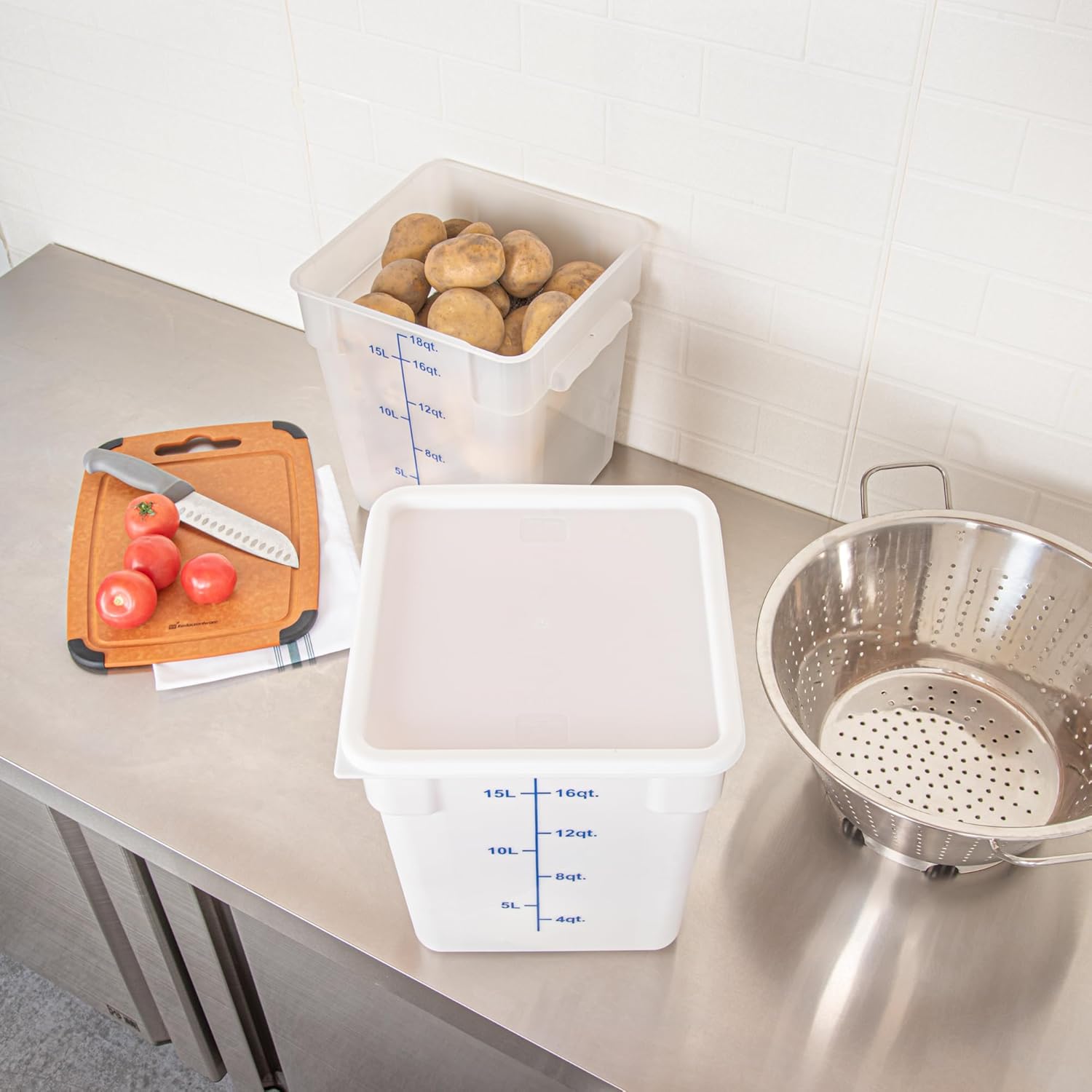 Restaurantware-LIDS ONLY: Met Lux Food Container Lids, 10 Square Covers For Storage Containers - Containers Sold Separately, With Pull-Corner Tab, White Plastic Lid, Dishwashable, Freezable