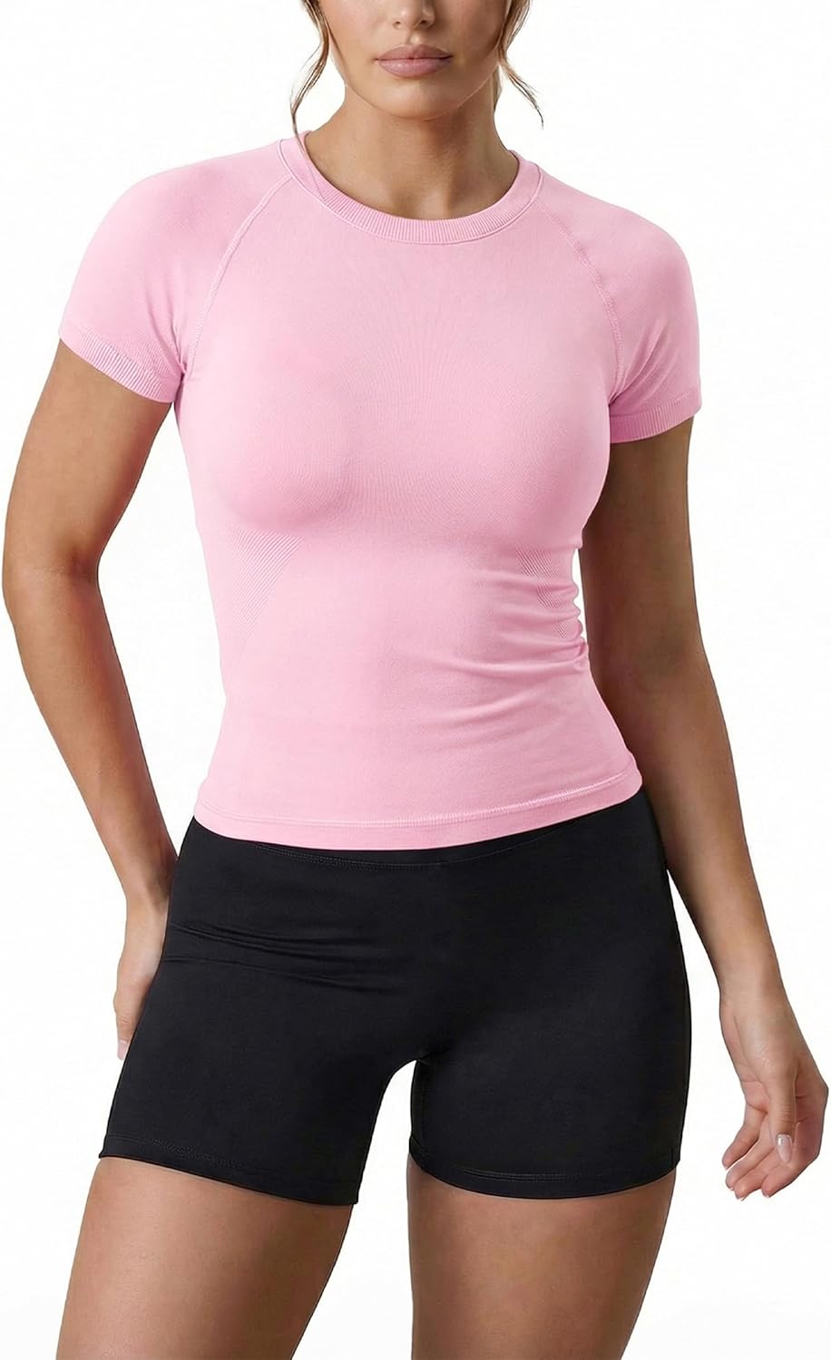 AUROLA Influence Seamless Workout T Shirt for Women, Short Sleeve Slim Fit Basic Tee Yoga Gym Going Out Crop Top