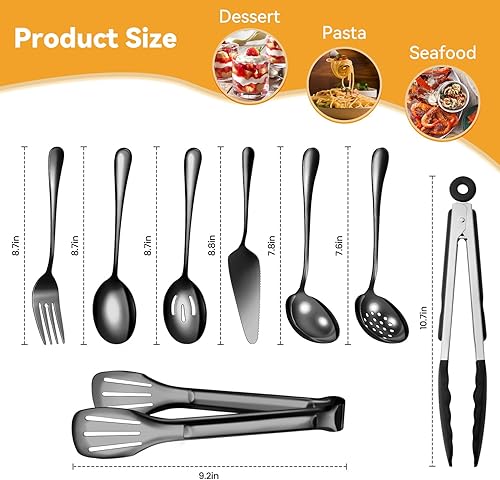 Miniatura 22 de Juego de utensilios de servir dorados para fiestas, cucharas grandes de metal de acero inoxidable, cucharas ranuradas, tenedores, pinzas, cucharas