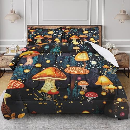 Miniatura 5 de Juego de edredón de hongos para niños, adolescentes y adultos, tamaño Queen, juegos de ropa de cama de microfibra lavada con agua con 1 edredón y 2