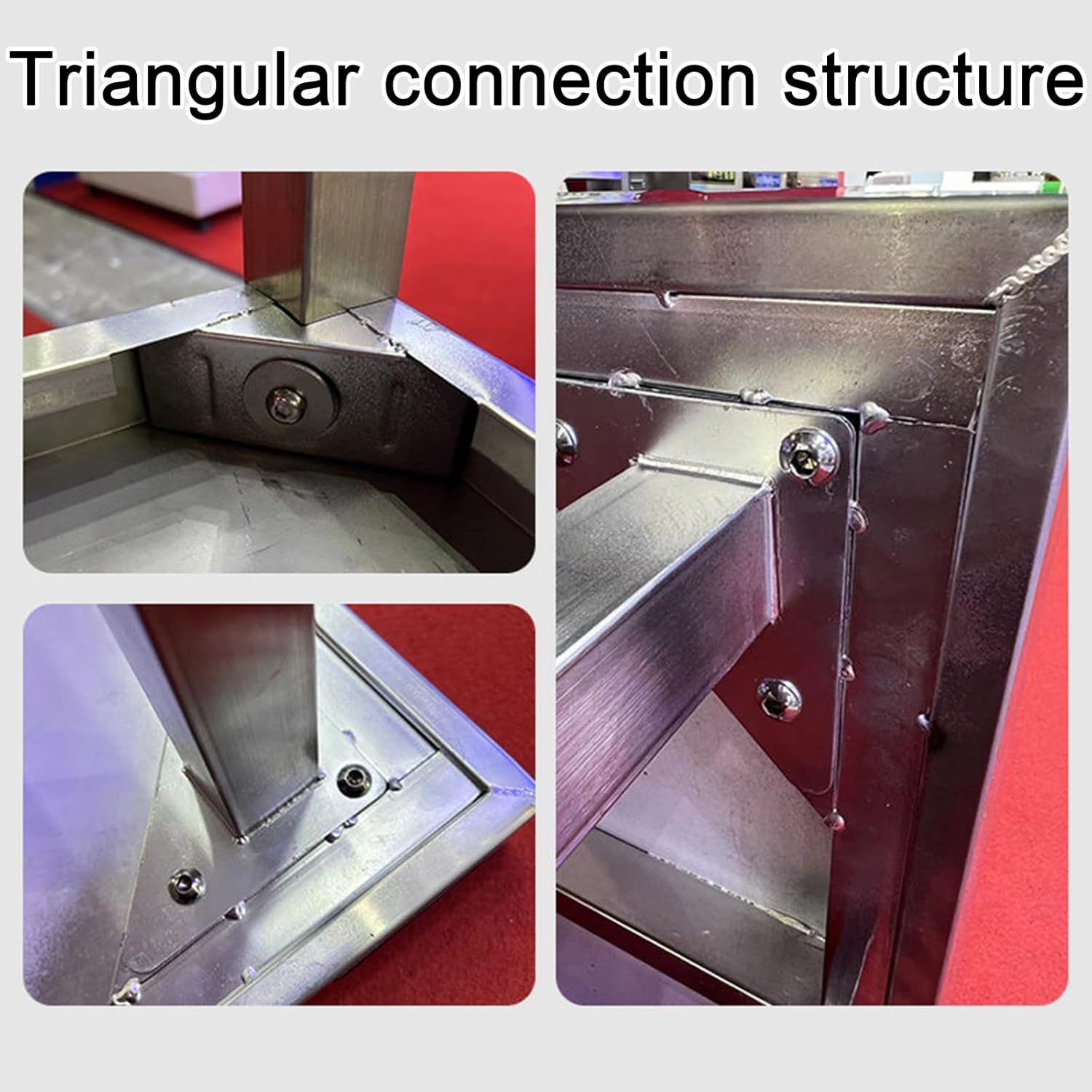 Three-Tier Stainless Steel Workbench with Adjustable Legs Commercial Kitchen Work Table Reinforced Cross-Beam Construction Triangular Joint Structure Thickened Square Tubing Suitable for Hotels