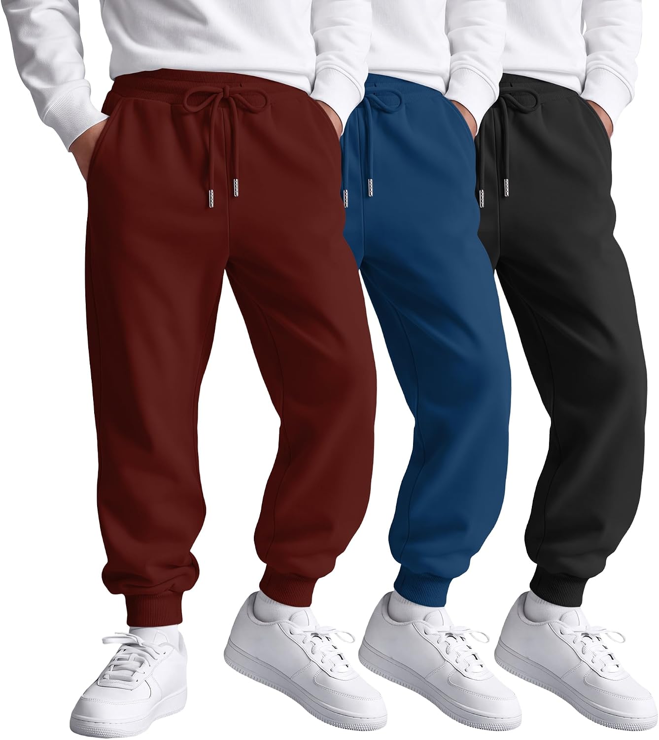 3 Pack Boy's Joggers Sweatpants Kids Athletic Casual Elastic Waist Pants with Pockets Drawstring Loose Pull on