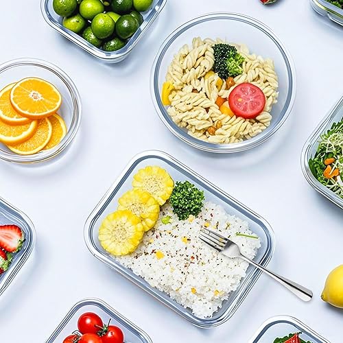 Miniatura 7 de VERONES Juego de 12 recipientes de vidrio para almacenamiento de alimentos, recipientes herméticos de vidrio para almuerzo, recipientes de vidrio