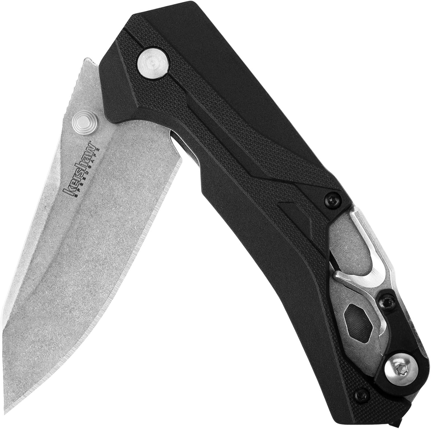 Kershaw Drivetrain Drop Point Pocket Knife, 3.2-in. Blade, SpeedSafe Opening, Frame Lock, Seatbelt Cutter (8655) , Black