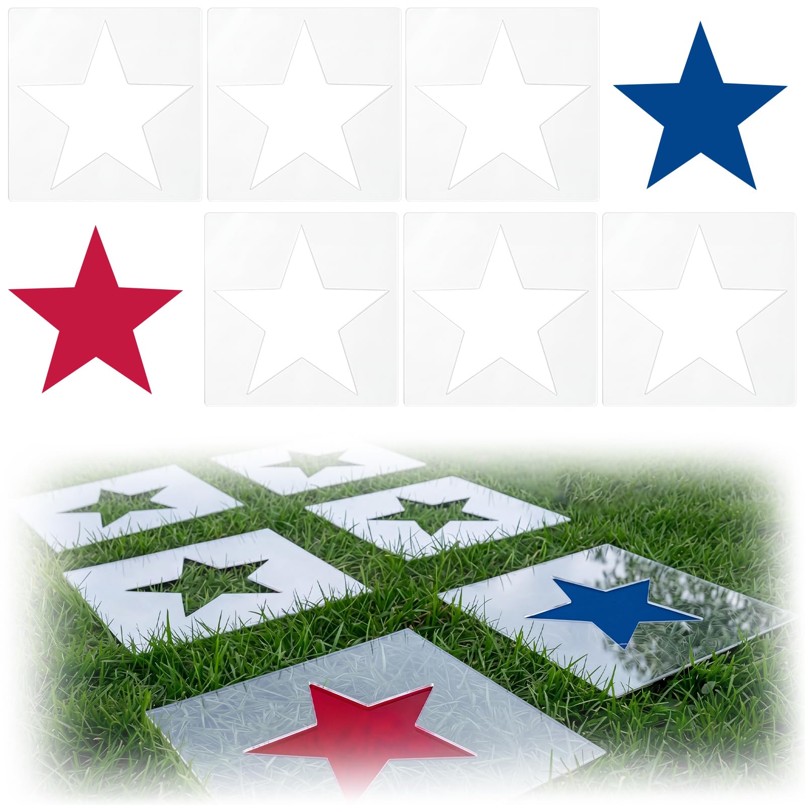 Photo 1 of Sintuff 6 Pcs 4th of July 25 Inch Large Star Stencils for Yard Lawn Patriotic Star Stencils Plastic Template for Wall Painting Reusable 250th Anniversary DIY Crafts Paint Independence Day Home Decor