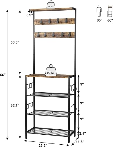 Miniatura 2 de HOMEFORT Perchero con almacenamiento de zapatos, zapatero de 5 niveles y perchero con 9 ganchos para ropa, organizador independiente para árbol de