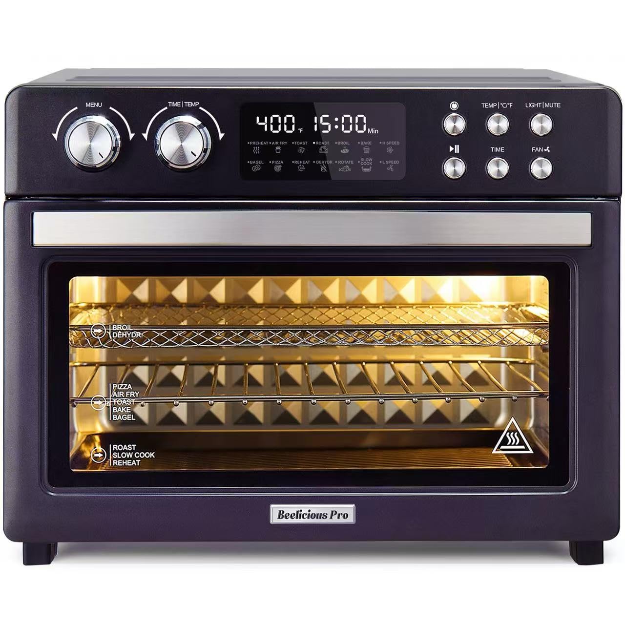 28QT Air Fryer Toaster Oven Combo, Large 12-in-1 Convection Countertop Oven with Next-Gen HeatWave Convection, 3-Layer Cooking, Rotisserie for Chicken, Fits 11" Pizza, Full Accessories, Purple Black
