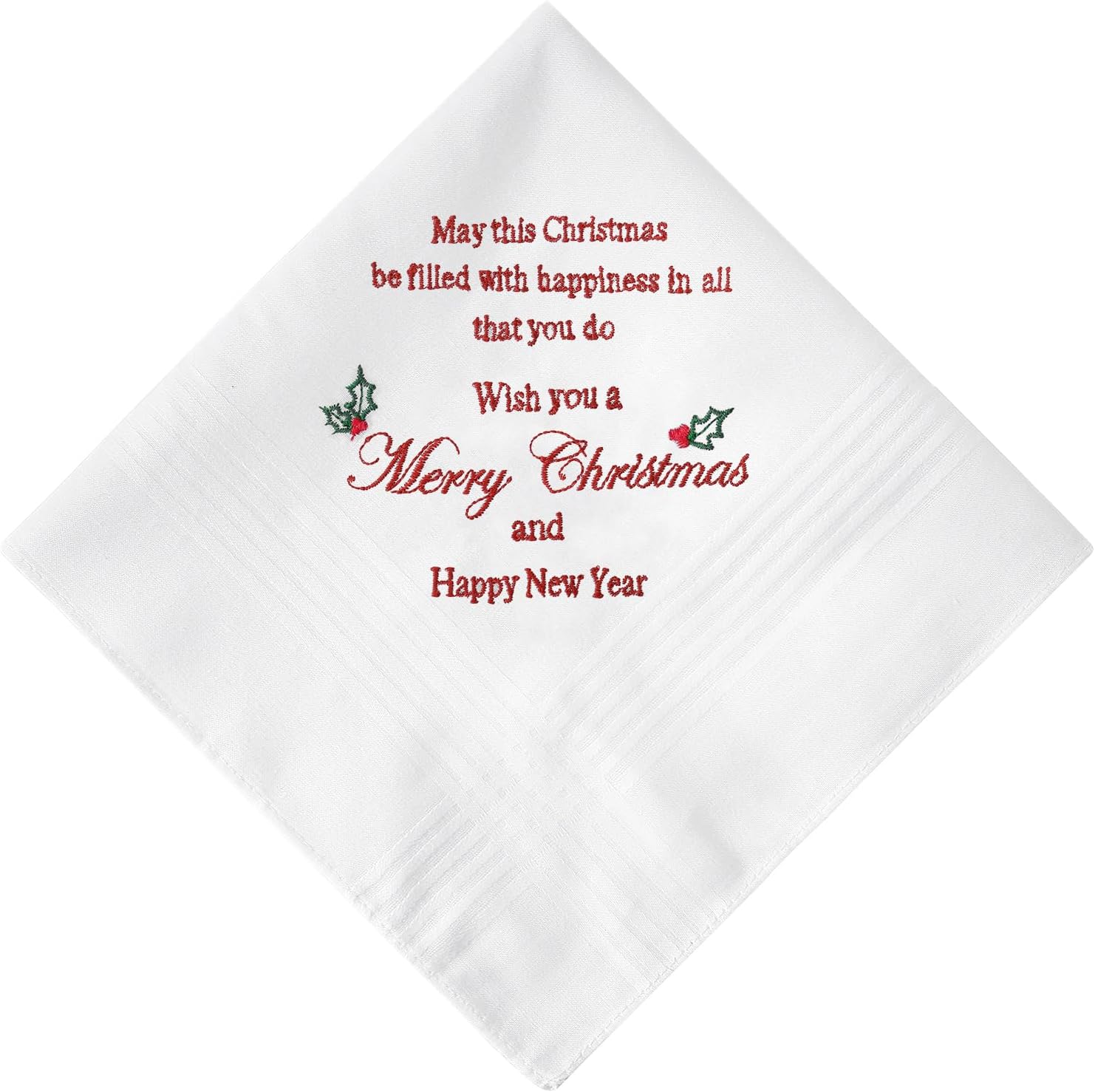 HOULIFE Christmas Handkerchiefs, Men Women Cotton White Embroidered Hankies