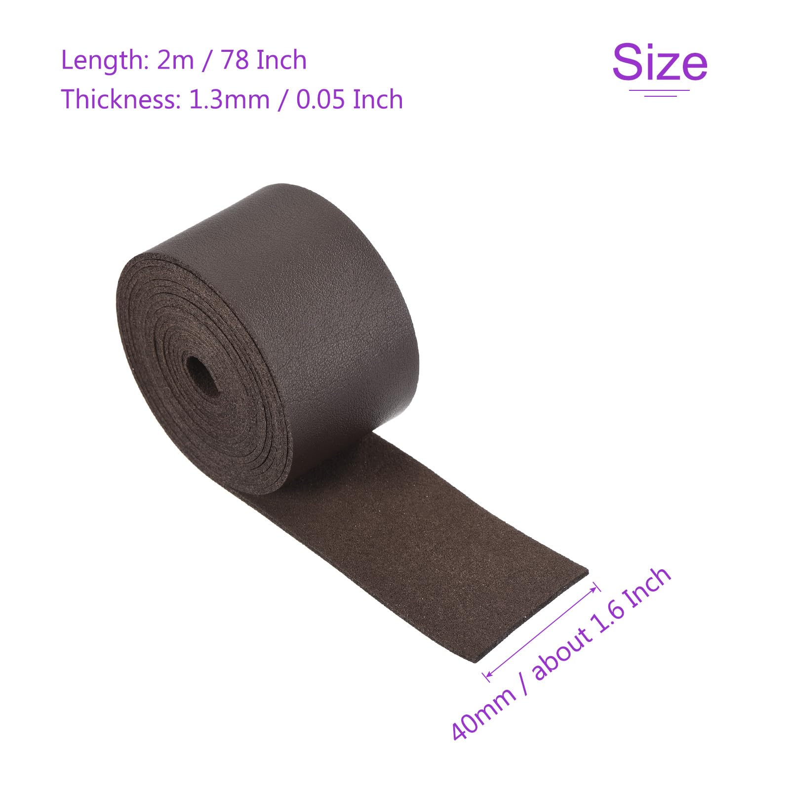 DMiotech Dark Brown Faux Leather Strap 1.6 Inch Wide 78 Inch Long Flat Leather Belt Strip 1.3mm Thick Single Sided Cord for Arts Craft DIY Traction Ropes - Image 3