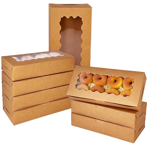 qiqee 50 Packs Brown Cookie Box with Window 12x5.5x2.5 Inch