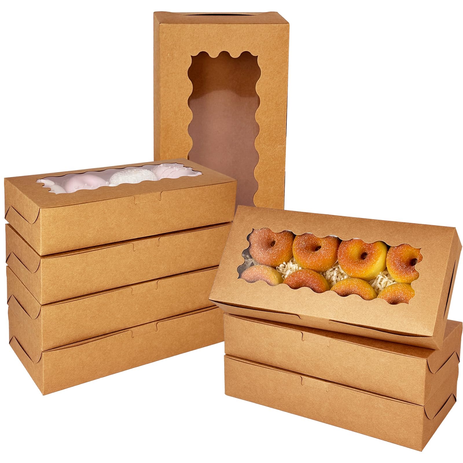 Gcardist 6 Packs Brown Cookie Box with Window 30.5x14x6.4cm Two Uses Pastry Biscuit Bakery Box For Packaging