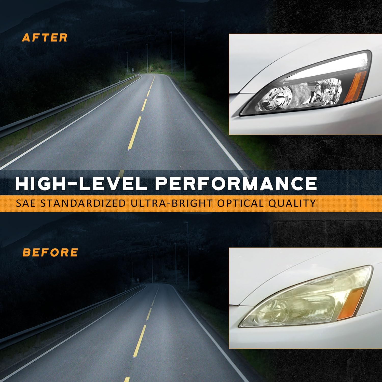 WEELMOTO Headlight Assembly for 2003-2007 Honda Accord, OE Headlamp Replacement, Black Housing Amber Reflector Left+Right 2/4-Door