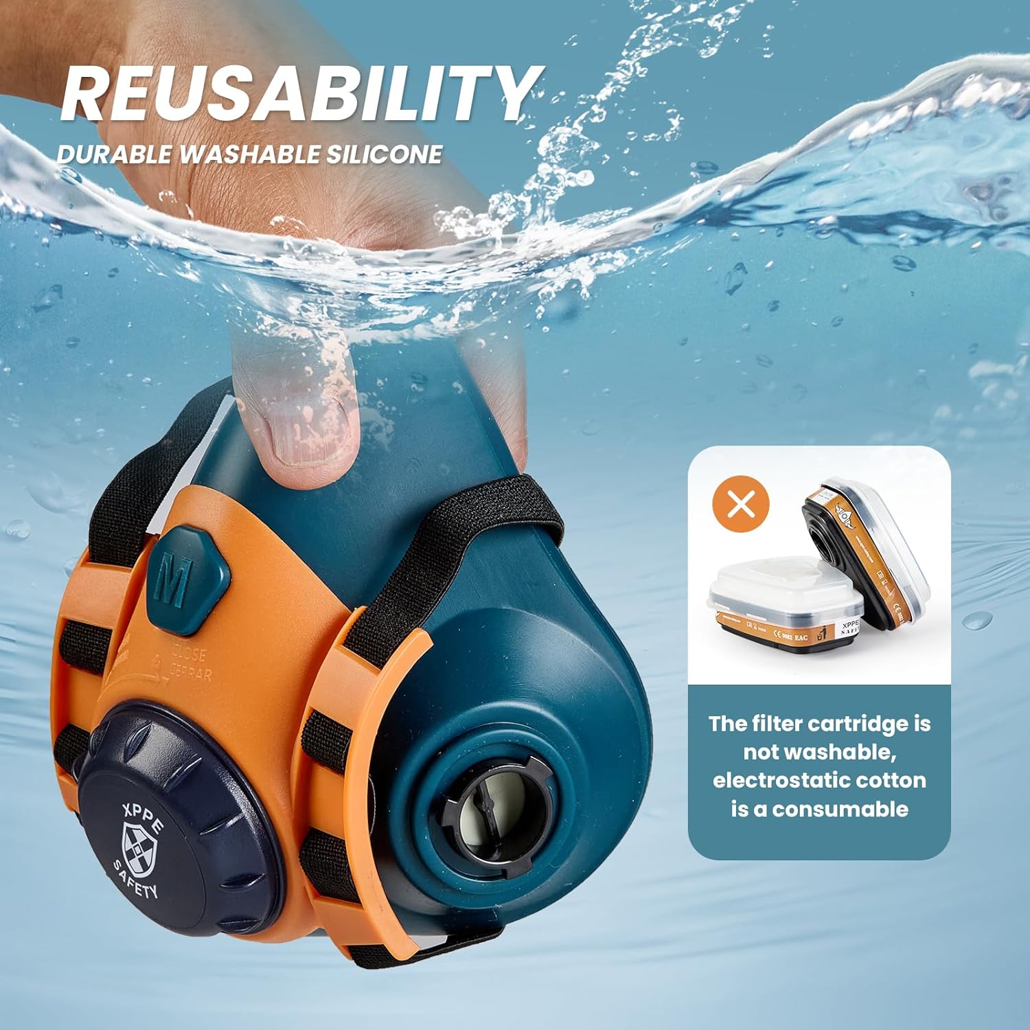 Reusable Silicone Half Face Respirator Mask with Filters - Gas Mask for Welding, Woodworking, Spray Paint, Dust, Chemical & Pollen Protection