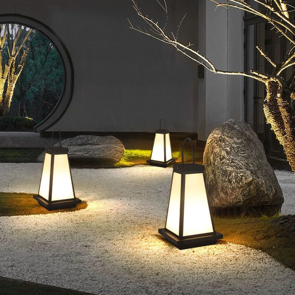 Zewnętrzna lampa podłogowa ze stali nierdzewnej, przewodowa, czarne wykończenie, 60 W, podstawa E26, wodoodporna IP54, solarna, do ogrodu, na podwórko, taras - wysokość 50 cm