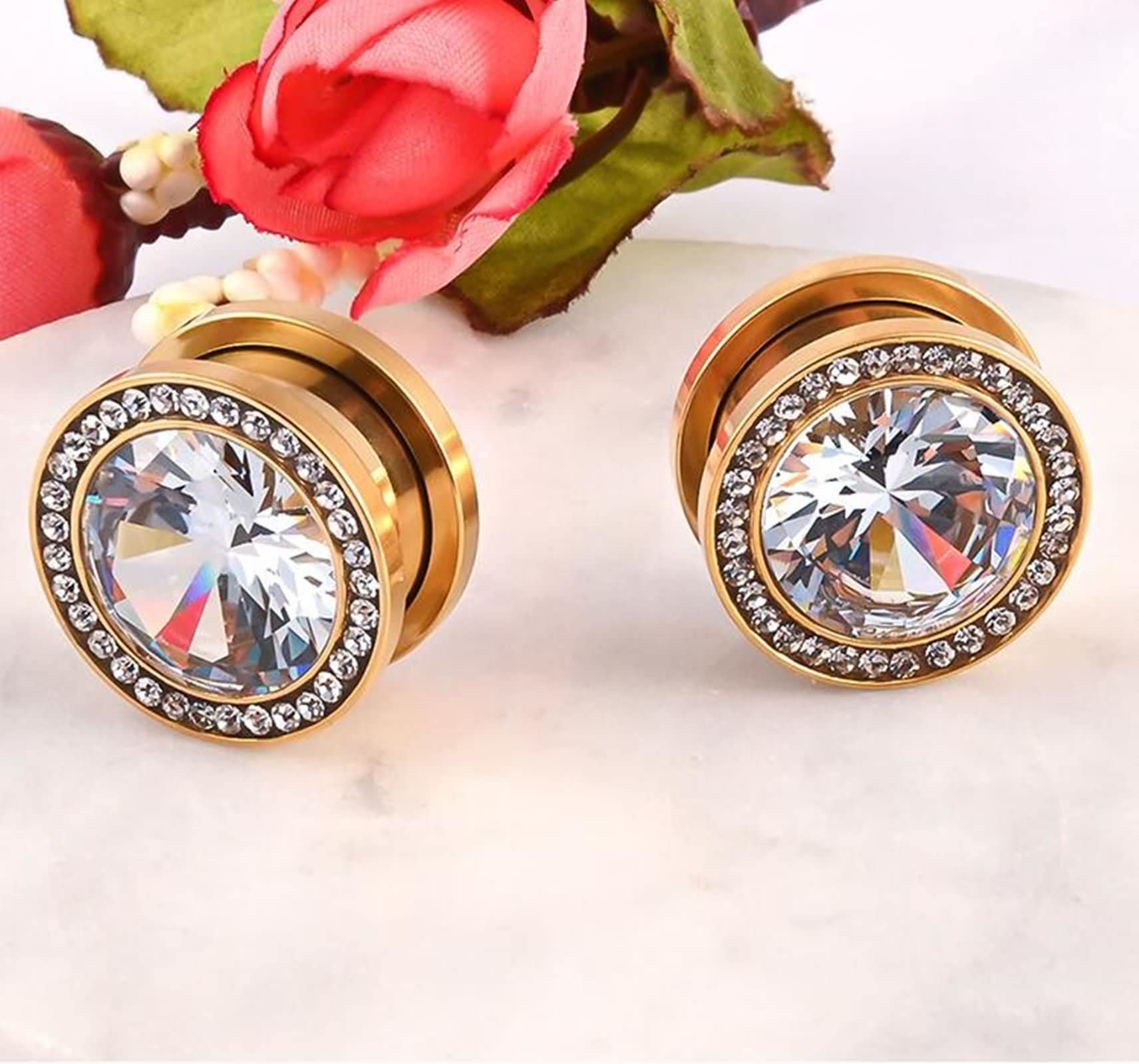 Daesar Tunnel Piercing 6-16MM, Ohr Plug Set Rund mit Zirkonia Ohrringe Damen Expander Edelstahl