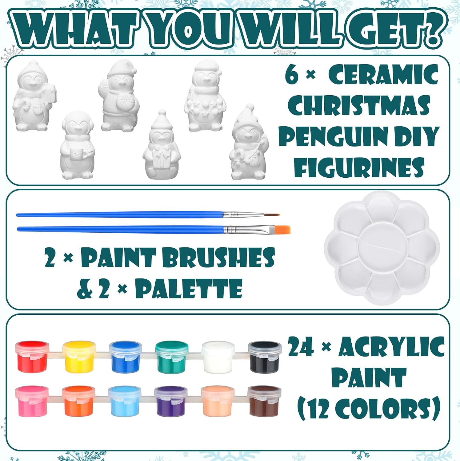 Eersida 6 Sets Christmas Penguin Ceramic Figurines Paint Your Own Kit