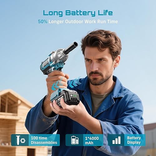 Miniatura 4 de Seesii Llave de Impacto 665 FT-LBS(900N.m) 3300IPM 12 Pistola de Impacto de Alto Par Eléctrica Controlador de Impacto Inalámbrico Llave de Impacto