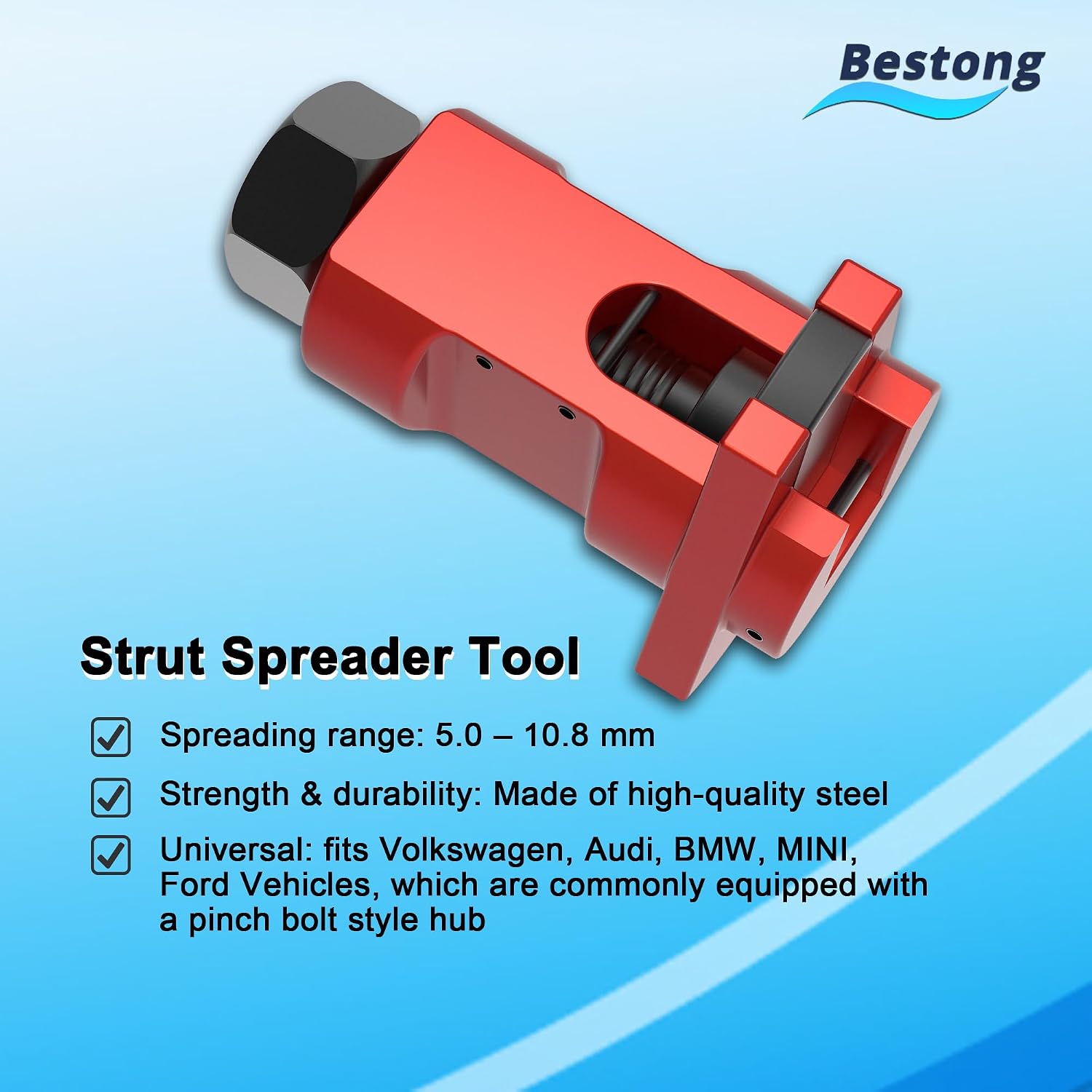 Strut Spreader Tool 5.2-10.8mm for Suspension & Shock Removal | Expands suspension clamps from 5.2-10.8mm for faster strut and shock absorber removal on pinch-bolt hubs.