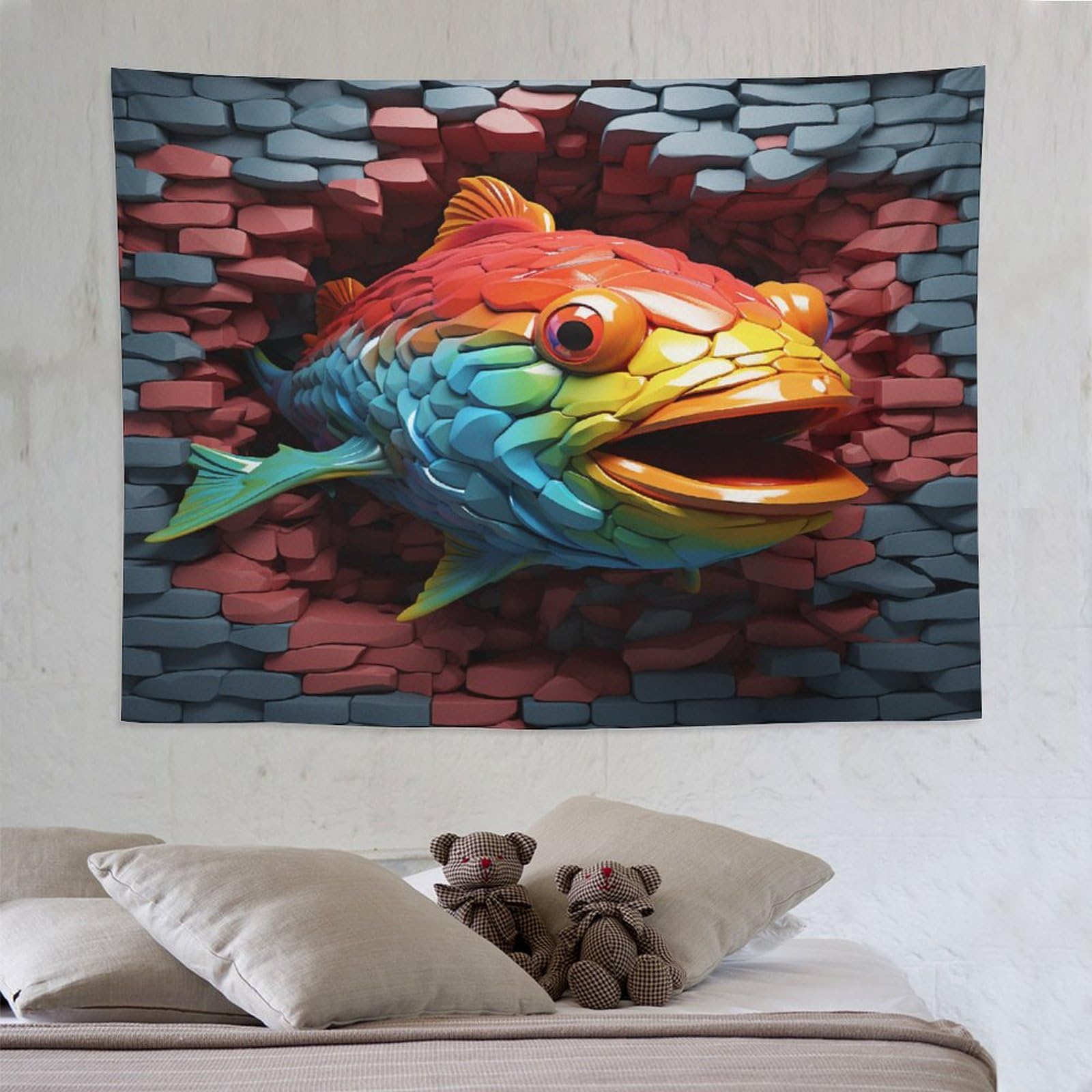 Tenture murale poisson en tissu imprimé pour cocooning unique - 8