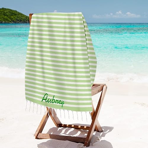 Miniatura 5 de Toalla de playa personalizada con nombre, toalla de playa turca de algodón con borlas, de gran tamaño, 39 x 70 pulgadas, toalla de playa con nombre